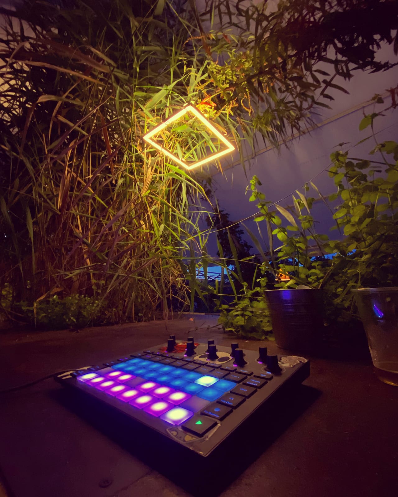 Synth pad e installazione luminosa in giardino